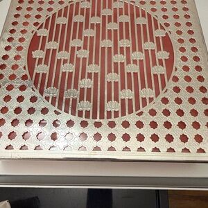 Vintage-Style Square German silver cover with pink marble acrylic box